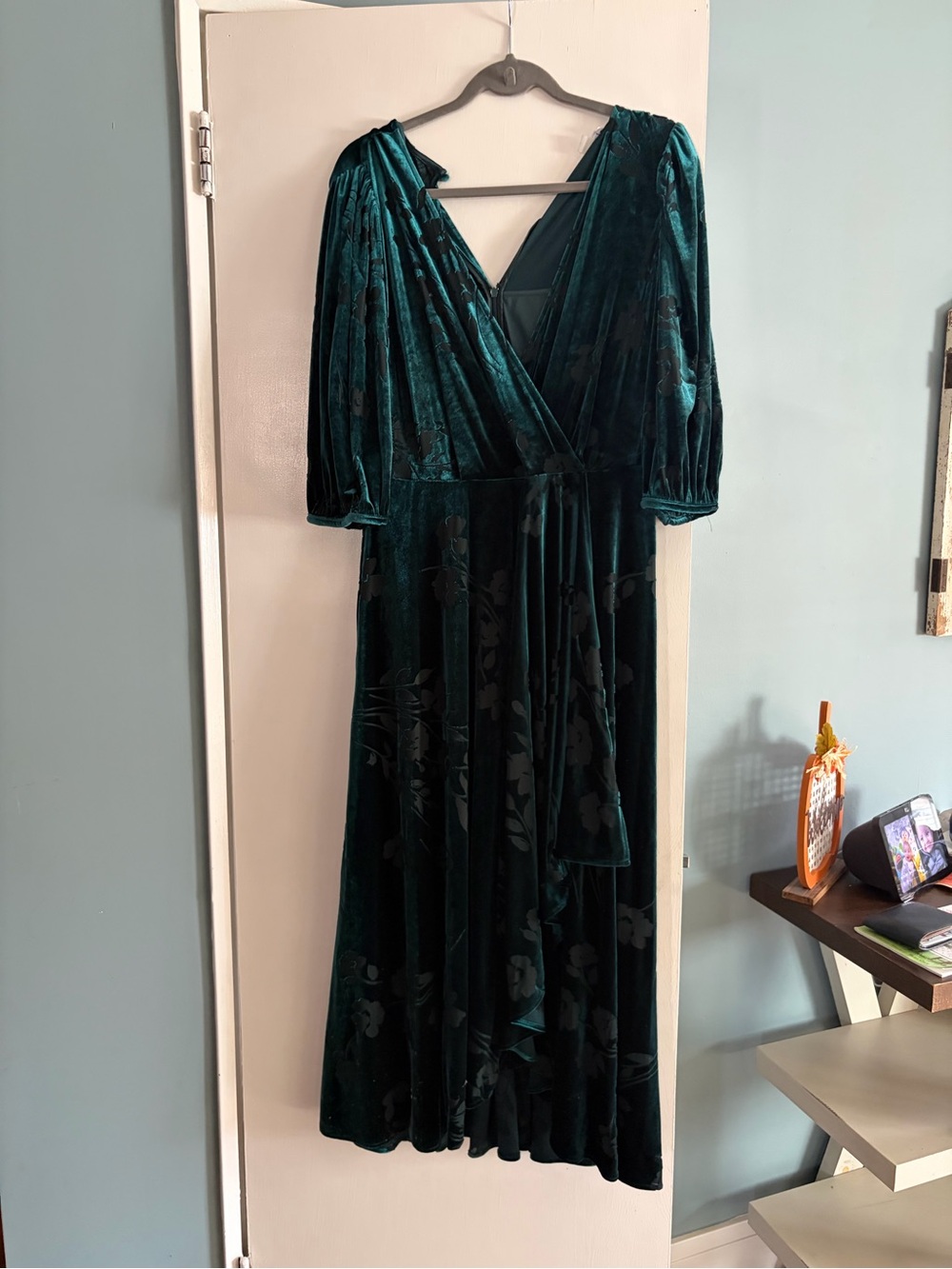 Calvin Klein Teal Green Velvet Wrap Dress